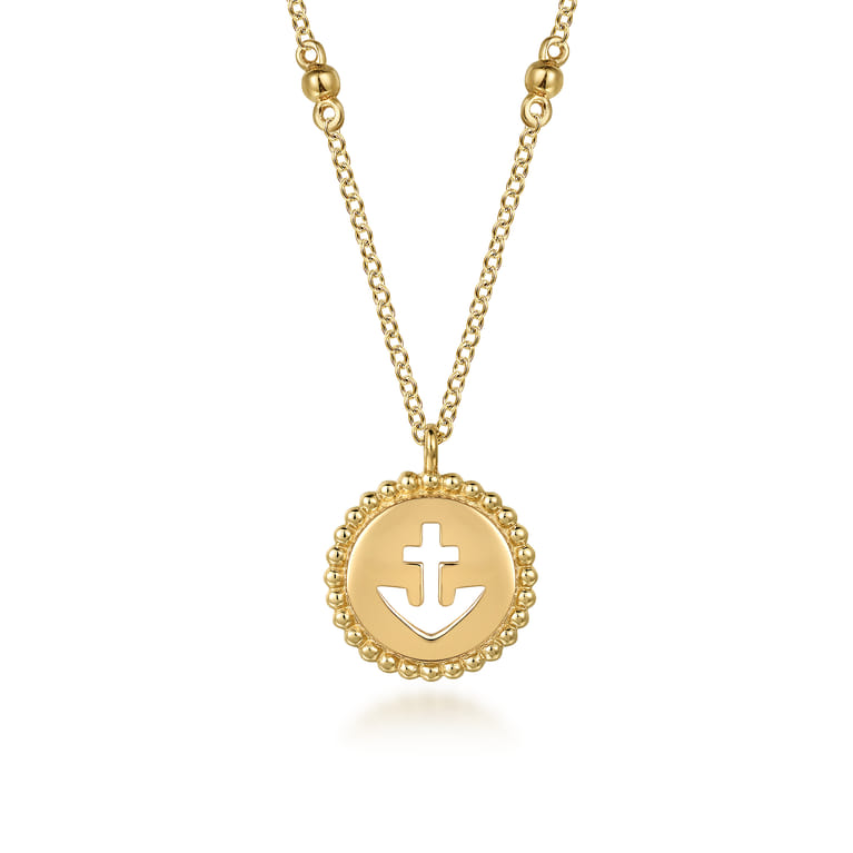 14K Yellow Plain Gold Bujukan Anchor Medallion Necklace - Shot 1