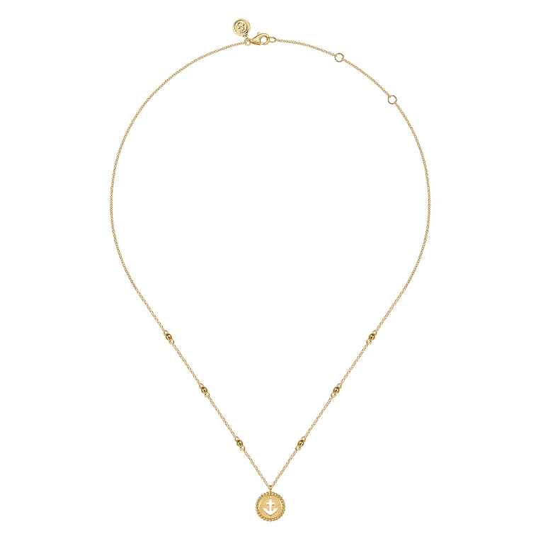 14K Yellow Plain Gold Bujukan Anchor Medallion Necklace - Shot 2