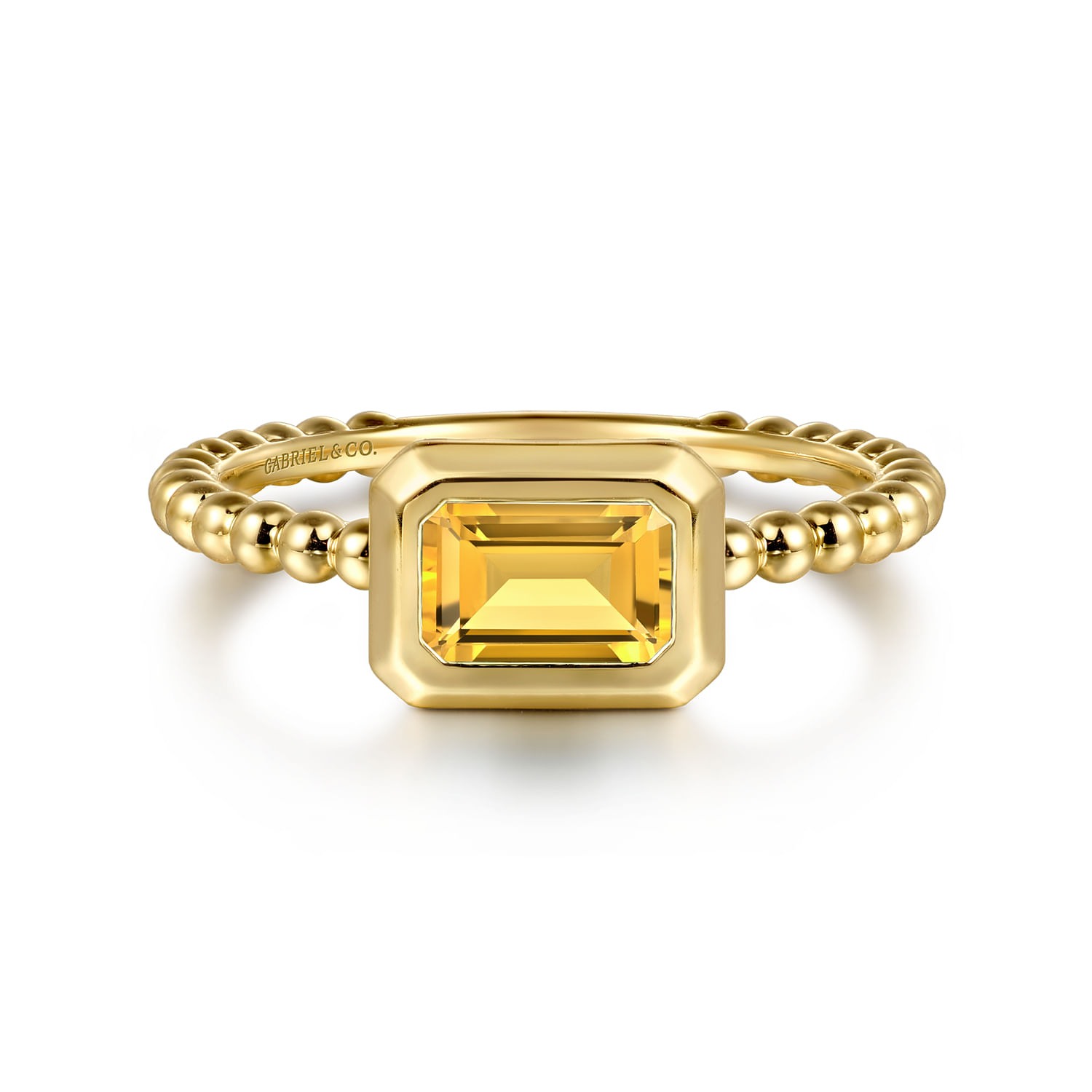 14K Yellow Plain Gold Bujukan And Citrine Stackable Ring