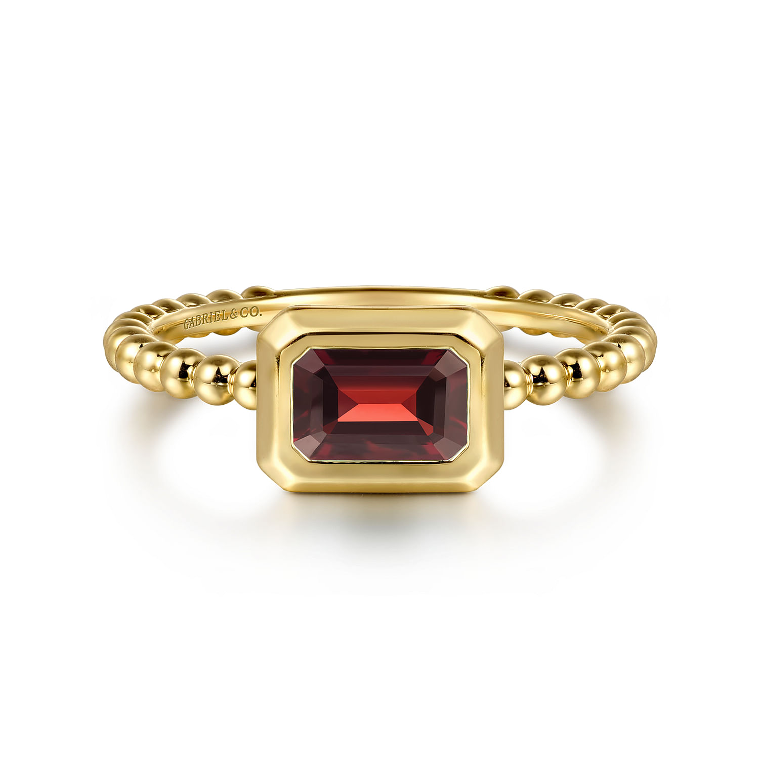 14K Yellow Plain Gold Bujukan And Garnet Stackable Ring
