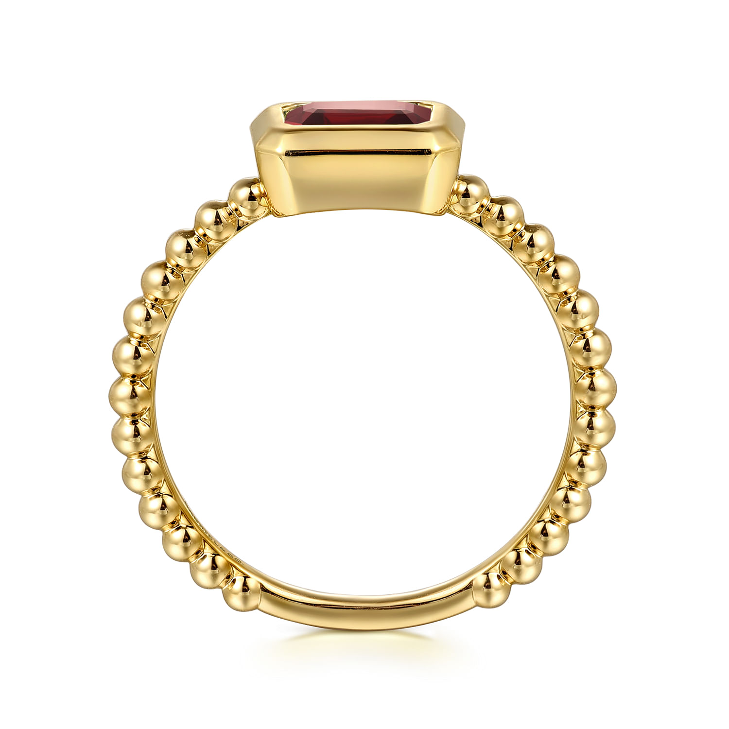 14K Yellow Plain Gold Bujukan And Garnet Stackable Ring