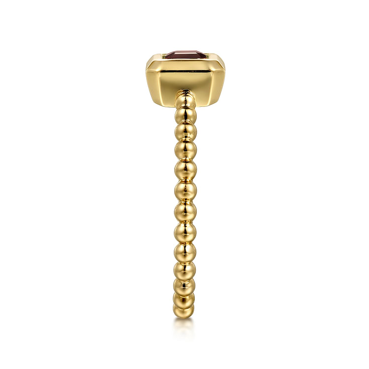 14K Yellow Plain Gold Bujukan And Garnet Stackable Ring