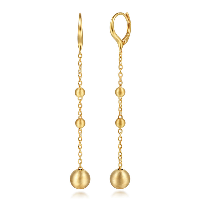 14K Yellow Plain Gold Bujukan Ball Leverback Drop Earrings - Shot 1