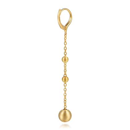 14K Yellow Plain Gold Bujukan Ball Leverback Drop Earrings
