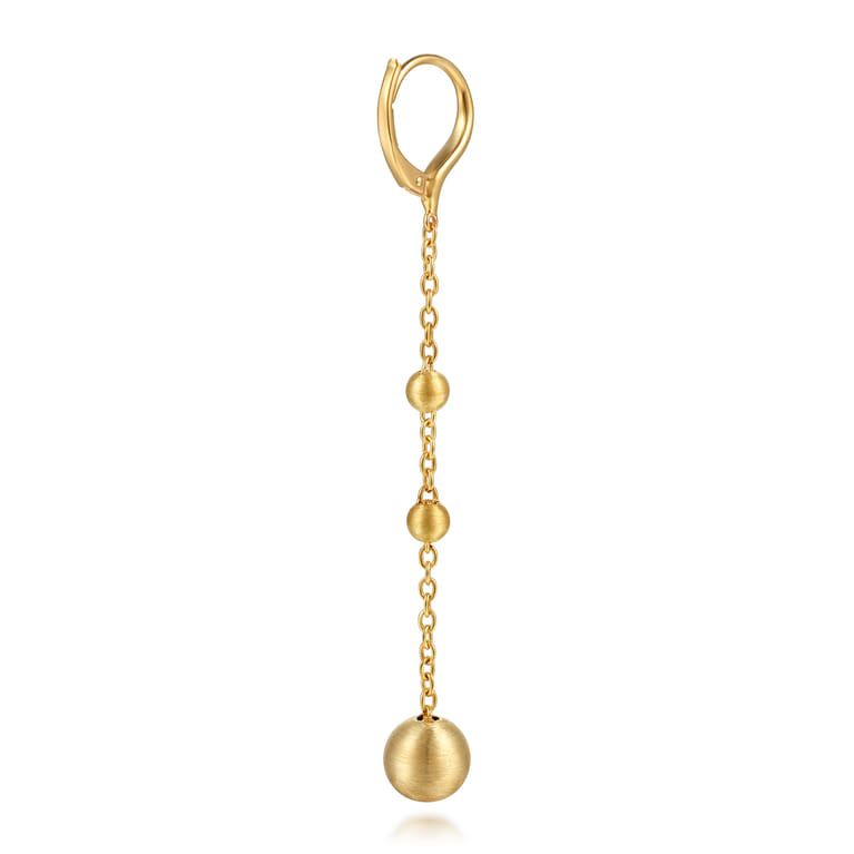 14K Yellow Plain Gold Bujukan Ball Leverback Drop Earrings - Shot 2