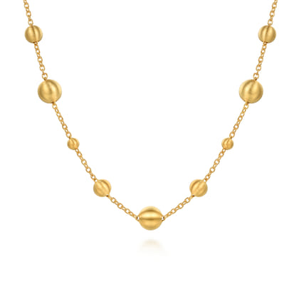 14K Yellow Plain Gold Bujukan Ball Station Necklace