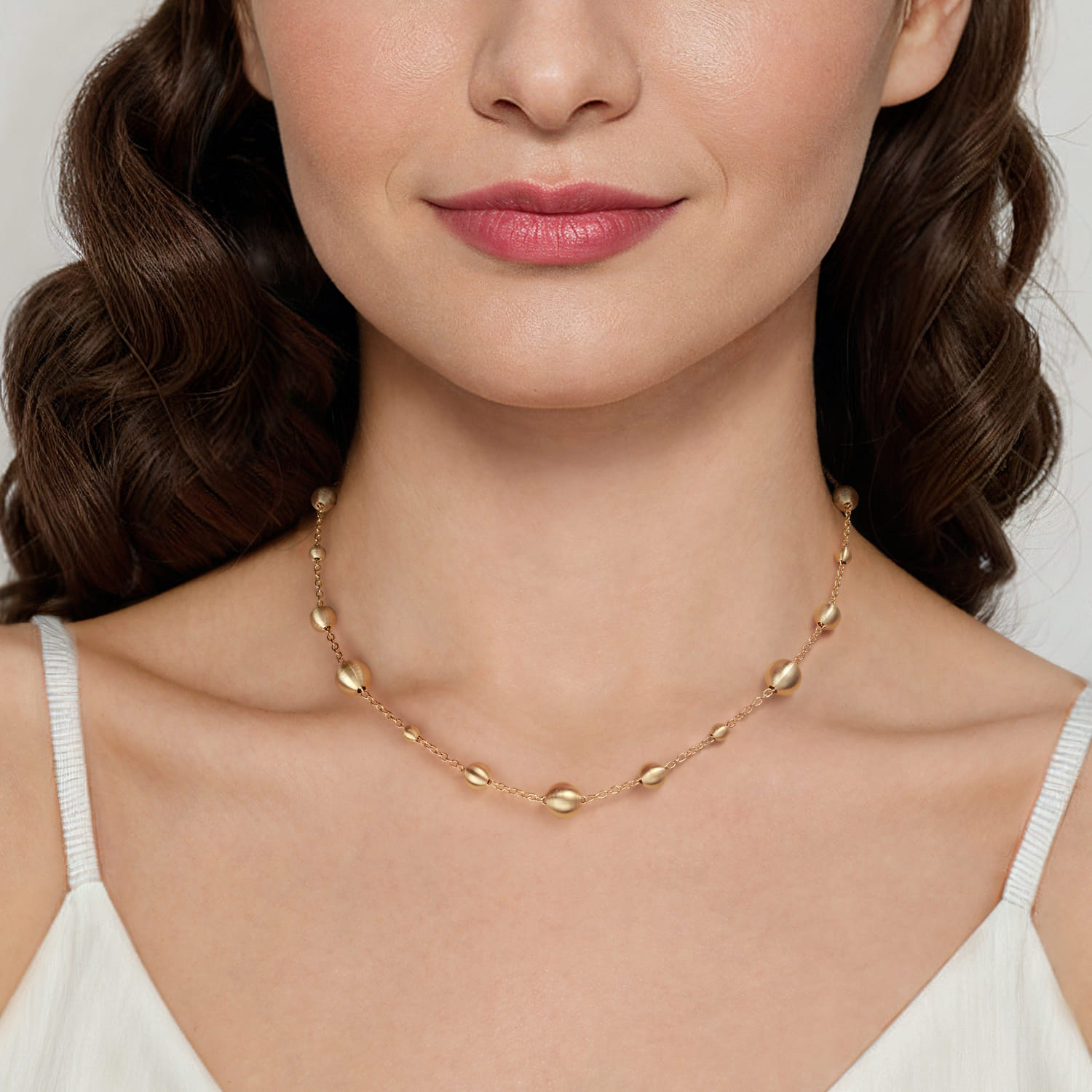 14K Yellow Plain Gold Bujukan Ball Station Necklace - Shot 3