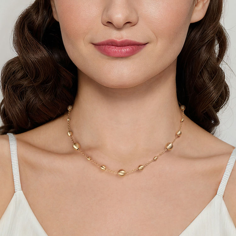 14K Yellow Plain Gold Bujukan Ball Station Necklace