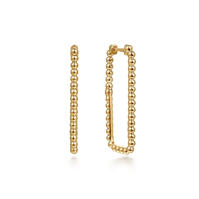 14K Yellow Plain Gold Bujukan Beads 30mm Rectangle Hoop Earrings - Shot 1
