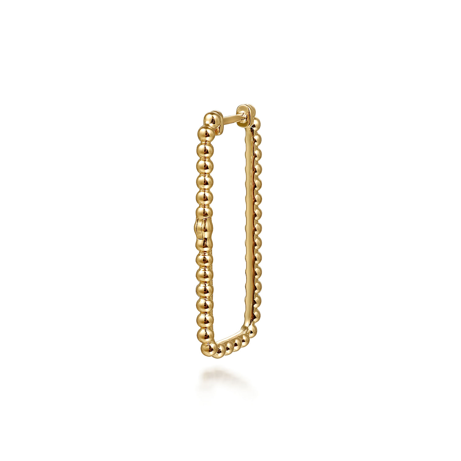 14K Yellow Plain Gold Bujukan Beads 30mm Rectangle Hoop Earrings