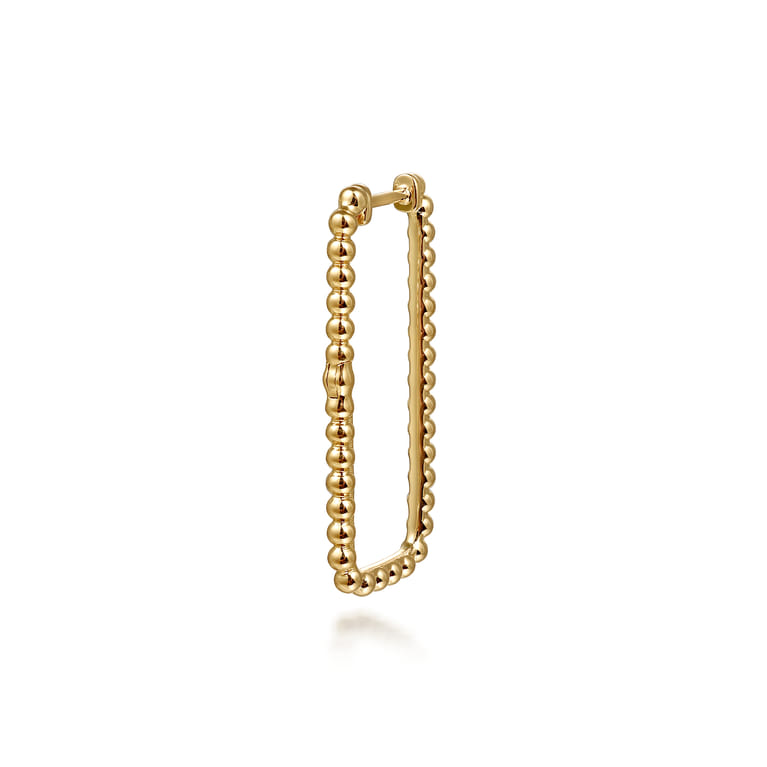 14K Yellow Plain Gold Bujukan Beads 30mm Rectangle Hoop Earrings - Shot 3