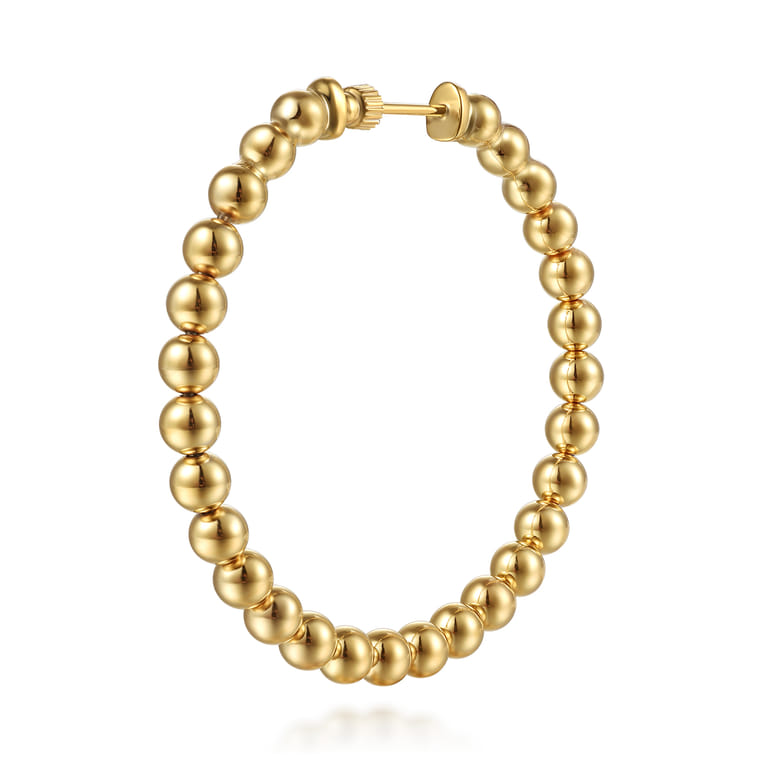 14K Yellow Plain Gold Bujukan Beads Classic Hoop Earrings - Shot 2