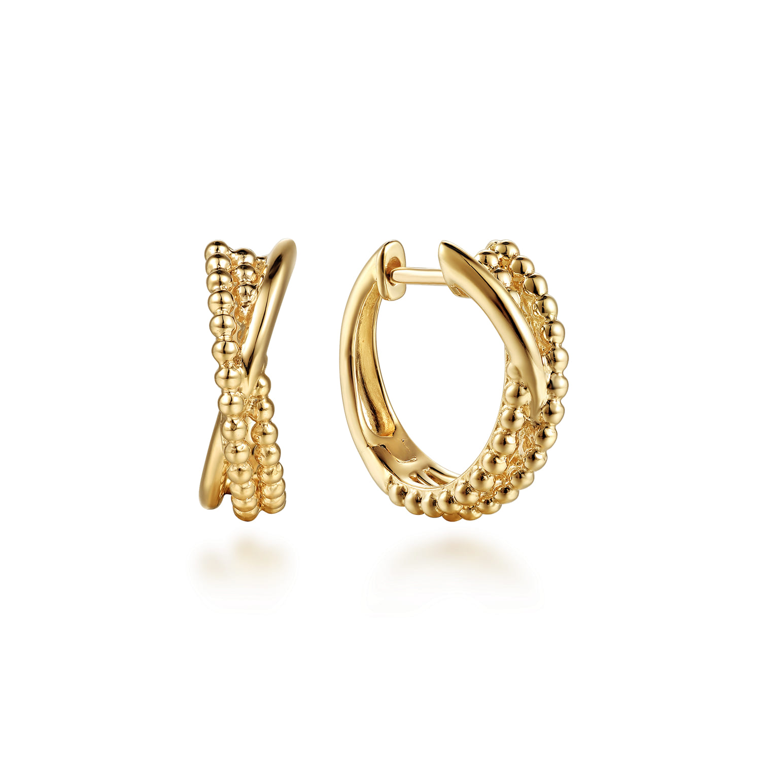 14K Yellow Plain Gold Bujukan Criss Cross Huggie Earrings - Shot 1