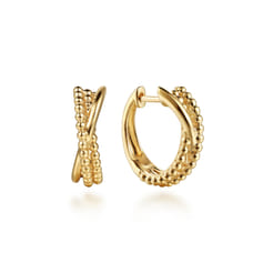14K Yellow Plain Gold Bujukan Criss Cross Huggie Earrings