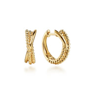 14K Yellow Plain Gold Bujukan Criss Cross Huggie Earrings