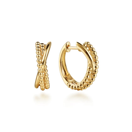 14K Yellow Plain Gold Bujukan Criss Cross Huggie Earrings