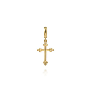 14K Yellow Plain Gold Bujukan Cross Charm Pendant With Detachable Bail