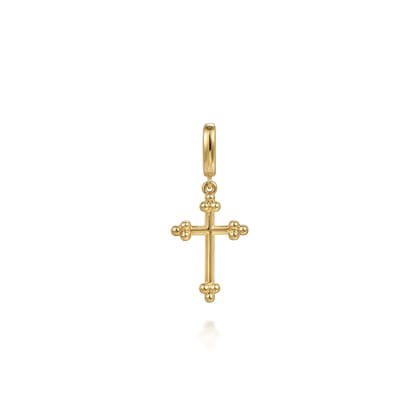 14K Yellow Plain Gold Bujukan Cross Charm Pendant With Detachable Bail
