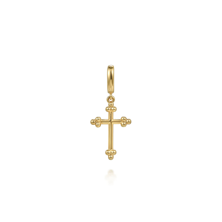 14K Yellow Plain Gold Bujukan Cross Charm Pendant With Detachable Bail - Shot 1