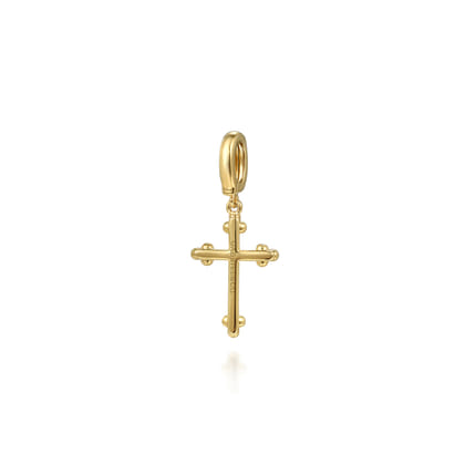 14K Yellow Plain Gold Bujukan Cross Charm Pendant With Detachable Bail