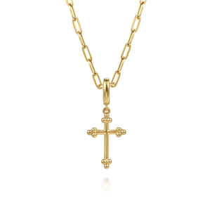 14K Yellow Plain Gold Bujukan Cross Charm Pendant With Detachable Bail