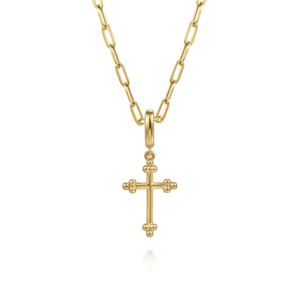 14K Yellow Plain Gold Bujukan Cross Charm Pendant With Detachable Bail