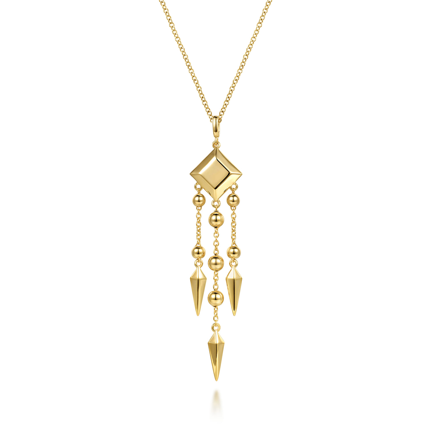 14K Yellow Plain Gold Bujukan Drop Chandelier Necklace - Shot 1