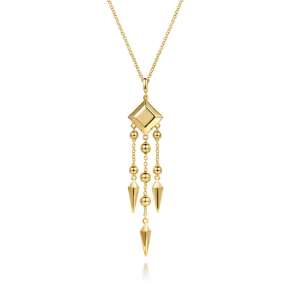 14K Yellow Plain Gold Bujukan Drop Chandelier Necklace