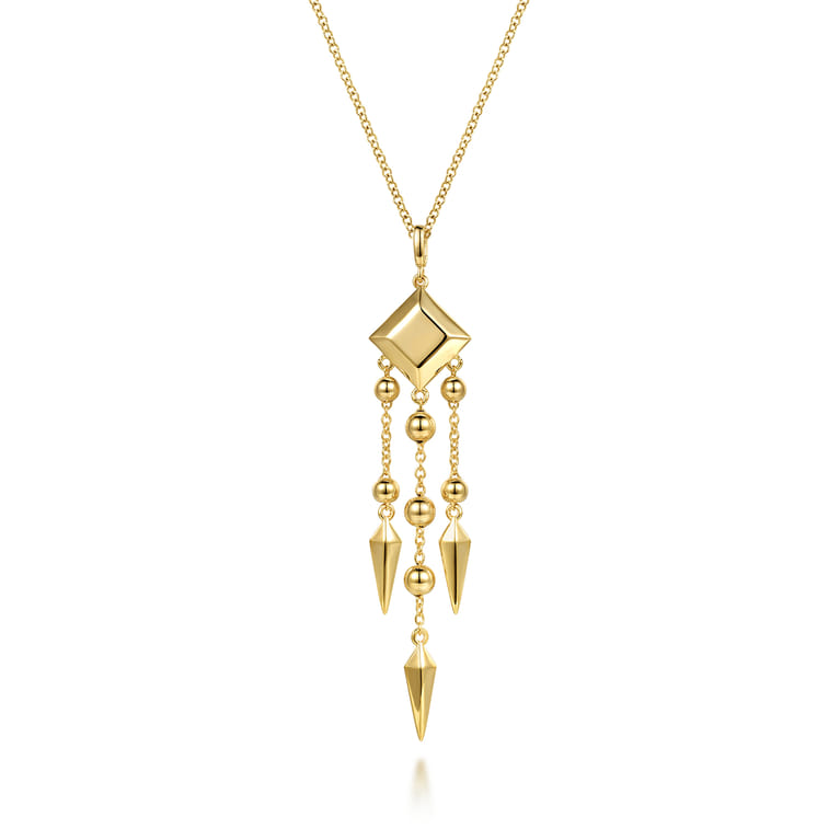14K Yellow Plain Gold Bujukan Drop Chandelier Necklace - Shot 1