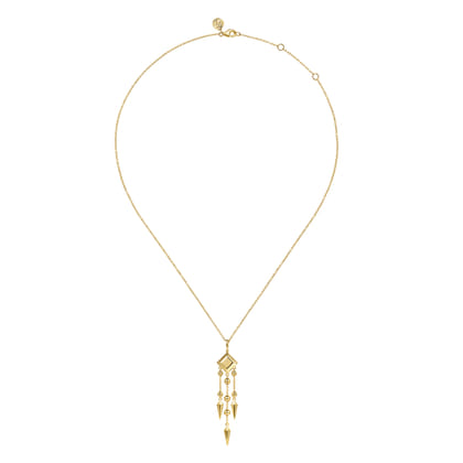 14K Yellow Plain Gold Bujukan Drop Chandelier Necklace