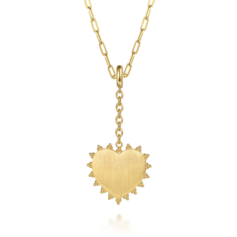 14K Yellow Plain Gold Bujukan Engravable Heart Medallion Pendant With Detachable Bail - Shot 3