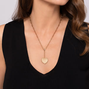 14K Yellow Plain Gold Bujukan Engravable Heart Medallion Pendant With Detachable Bail