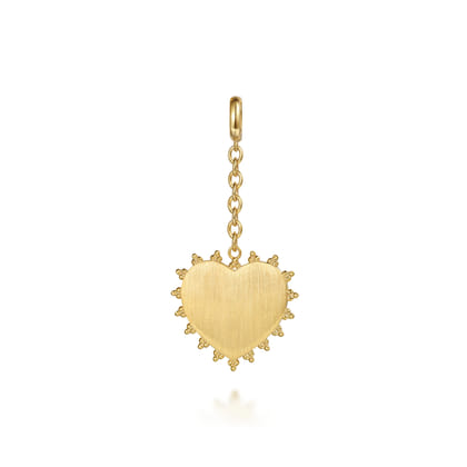 14K Yellow Plain Gold Bujukan Engravable Heart Medallion Pendant with Detachable Bail