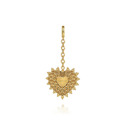 14K Yellow Plain Gold Bujukan Engravable Heart Medallion Pendant with Detachable Bail