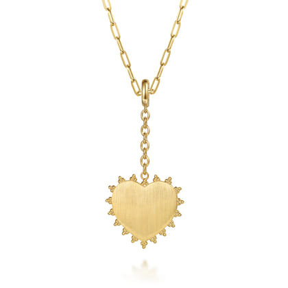 14K Yellow Plain Gold Bujukan Engravable Heart Medallion Pendant with Detachable Bail