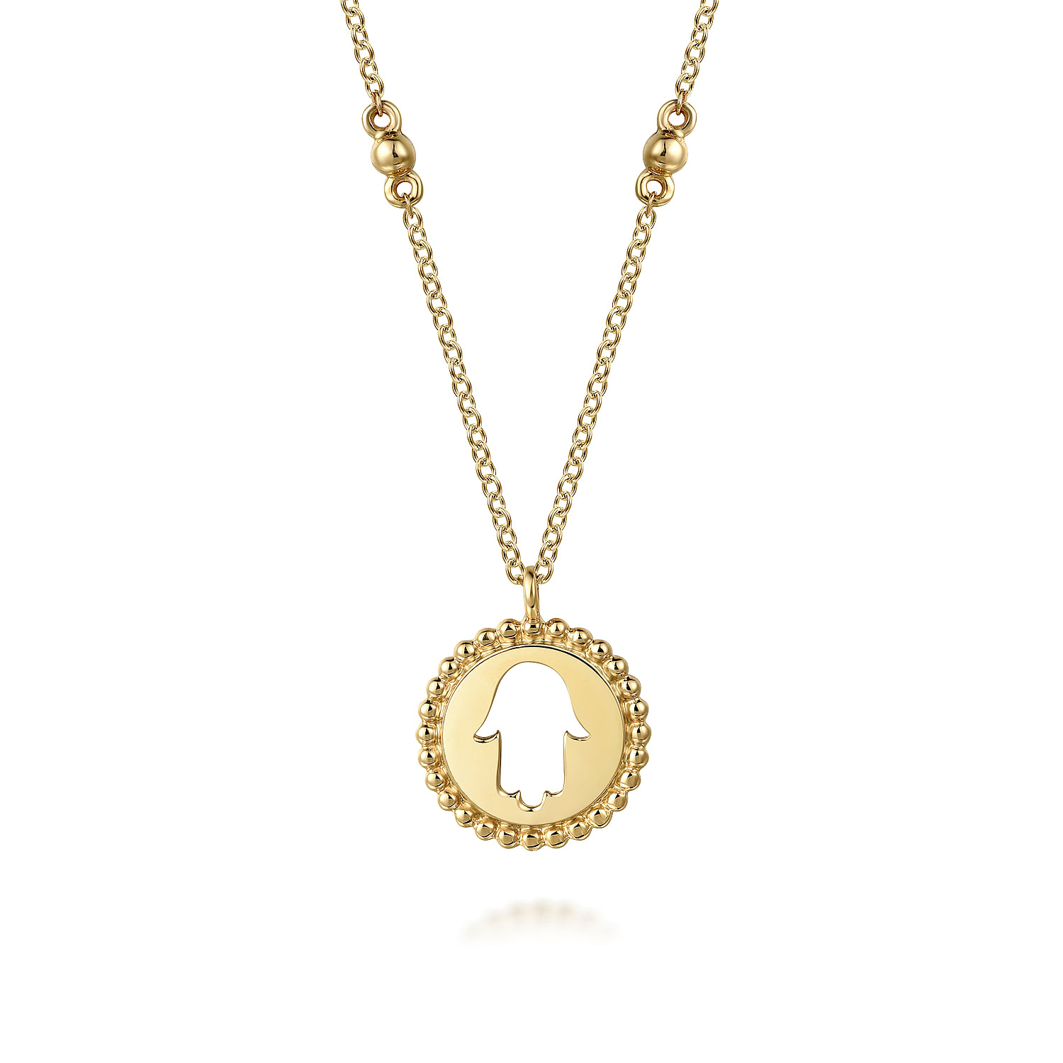 14K Yellow Plain Gold Bujukan Hamsa Medallion Necklace