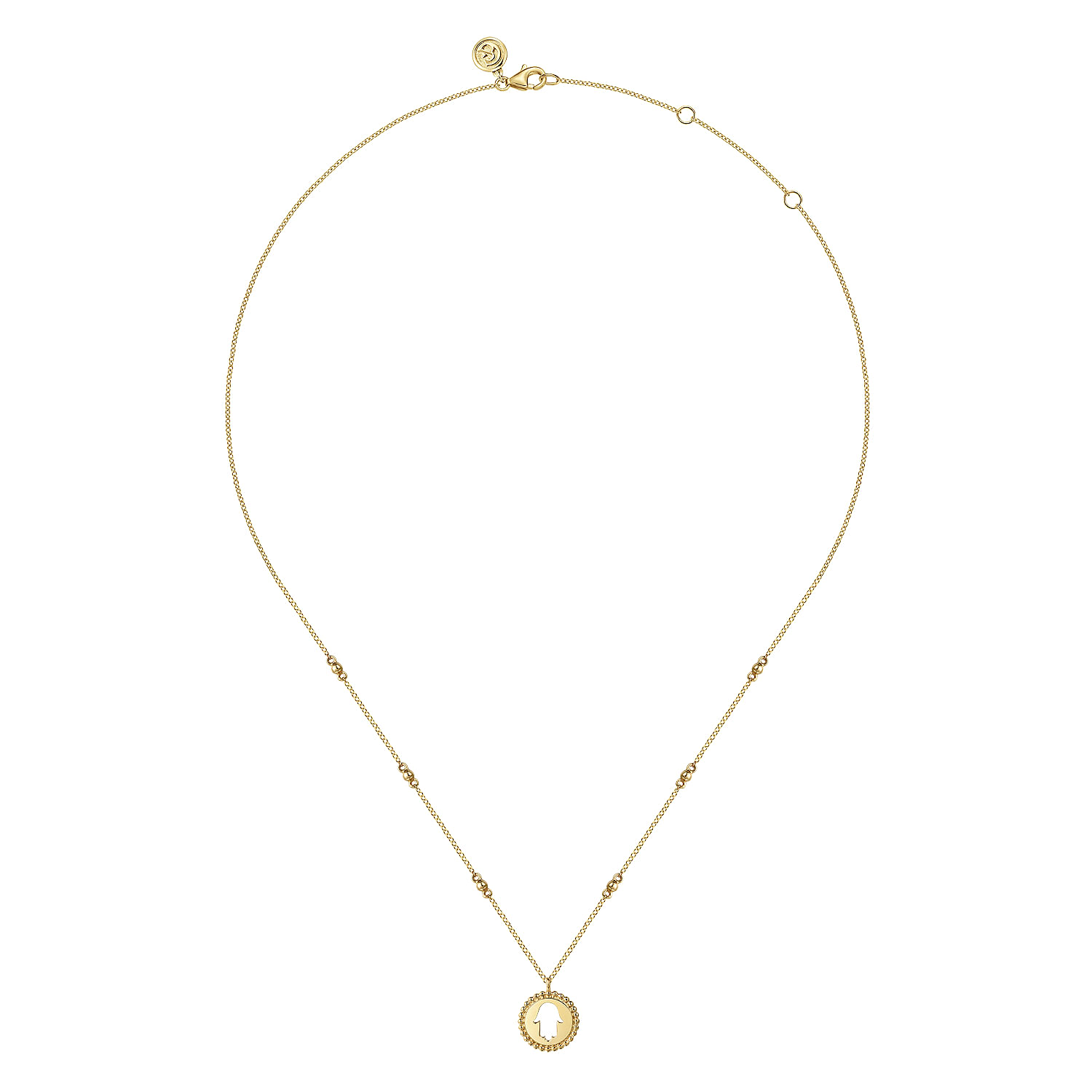 14K Yellow Plain Gold Bujukan Hamsa Medallion Necklace