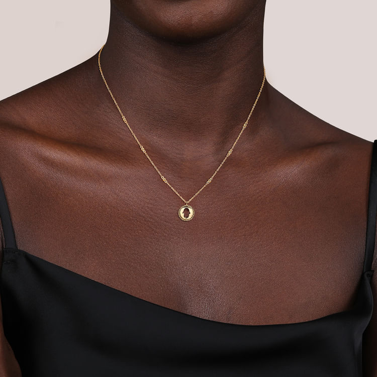 14K Yellow Plain Gold Bujukan Hamsa Medallion Necklace