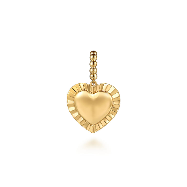 14K Yellow Plain Gold Bujukan Heart Medallion Pendant With Detachable Bail - Shot 1