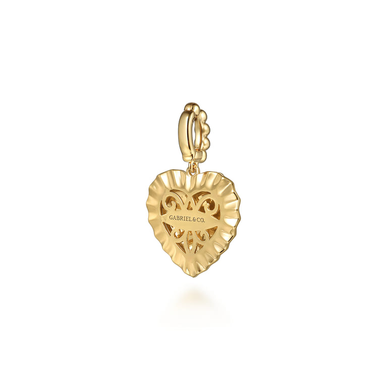 14K Yellow Plain Gold Bujukan Heart Medallion Pendant With Detachable Bail - Shot 2