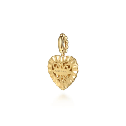 14K Yellow Plain Gold Bujukan Heart Medallion Pendant with Detachable Bail