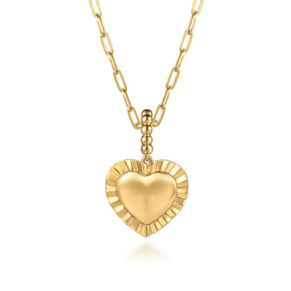 14K Yellow Plain Gold Bujukan Heart Medallion Pendant with Detachable Bail