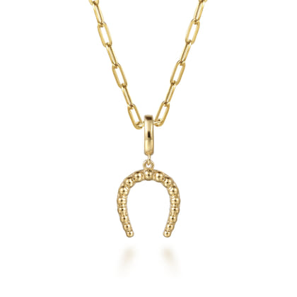 14K Yellow Plain Gold Bujukan Horseshoe Charm Pendant with Detachable Bail