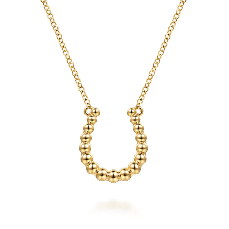 14K Yellow Plain Gold Bujukan Horseshoe Pendant Necklace - Shot 1