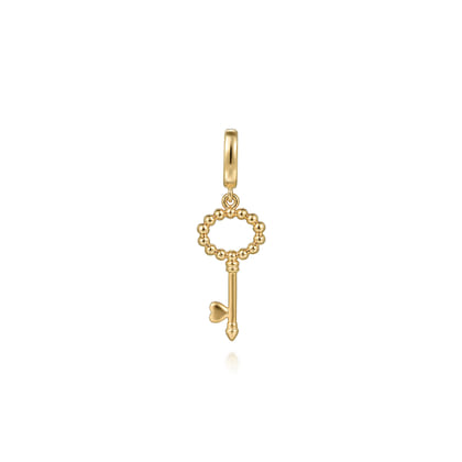 14K Yellow Plain Gold Bujukan Key Charm Pendant With Detachable Bail