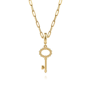 14K Yellow Plain Gold Bujukan Key Charm Pendant With Detachable Bail