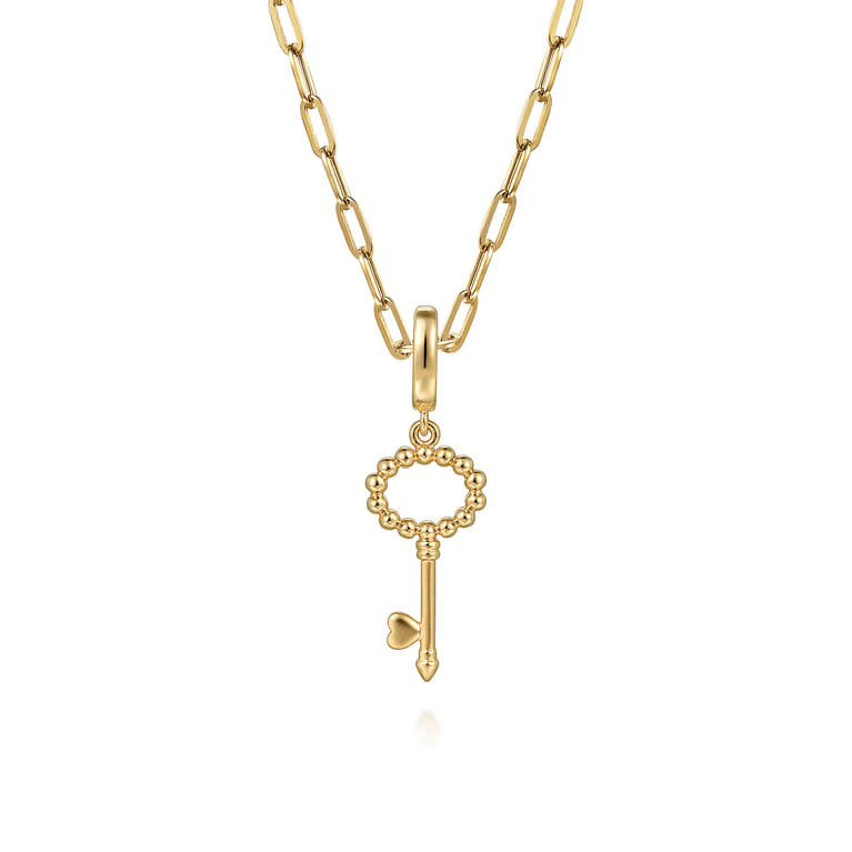 14K Yellow Plain Gold Bujukan Key Charm Pendant With Detachable Bail - Shot 3