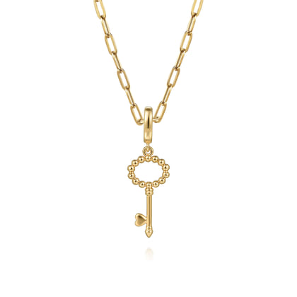 14K Yellow Plain Gold Bujukan Key Charm Pendant with Detachable Bail
