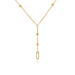 14K Yellow Plain Gold Bujukan Link Chain Y Necklace