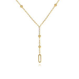 14K Yellow Plain Gold Bujukan Link Chain Y Necklace